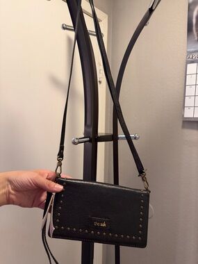 The Sak Black Leather Crossbody Wallet with Stud Accents